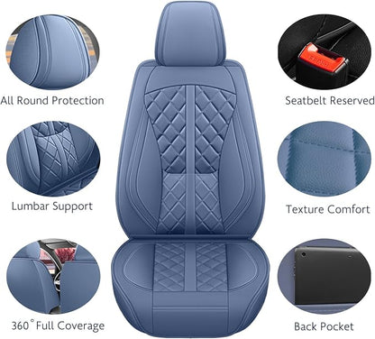 otoez Car Seat Covers Full Set, Blue Leather Seat Cover 5 Seat, Waterproof Automotive Front & Rear Seat Cushion Protector Full Coverage for Most Cars Sedens Trucks SUVs Vans (Blue)