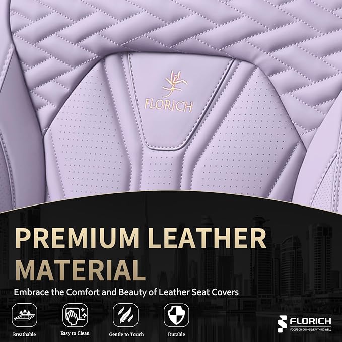 FLORICH Car Seat Covers, Leather Front Seat Cover, Purple Waterproof Seat Covers, Automotive Seat Cover 2 Pack, Luxury Universal Seat Cushion Car Seat Protector Fit for Most Cars Trucks SUVs