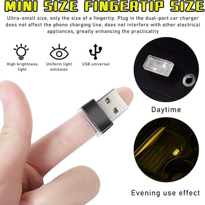 Augeny 4 PCS USB LED Car Interior Atmosphere Lamp, Plug-in USB Decor Night Light, Portable Auto Ambient Lighting Kit, Universal Vehicle Interior Accessories for Most Cars (Yellow)