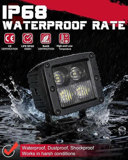 OFFROADTOWN LED Cubes, 3 Inch 80W CREE LED Pods Offroad Driving Lights Ditch Fog Backup Reverse Light for for Trucks UTV SUV ATV Motorcycle Pickup Boat - 2Pcs Combo Beam