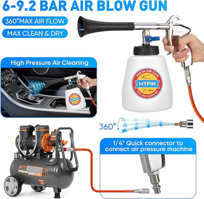 Aluminium Car Cleaning Gun Set with Tapered Nozzle, 6-9.2Bar High Pressure Air Blow Gun with 2 Set Nozzle, Pressure Air Blower Blow Gun Producing Powerful Blast of Air for Cleaning Cars, Velvet, etc