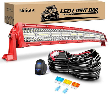 Nilight LED Light Bar 42 Inch Triple Row Spot Flood Combo Lights Red Shell with Wiring Harness Kit for Fog Driving Work Lighting on Off-Road Truck Tractor SUV ATV UTV Boat