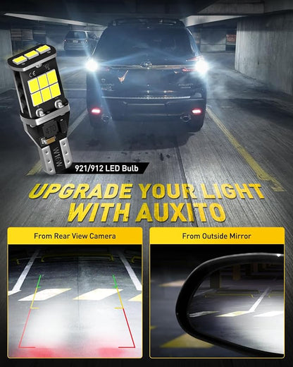 AUXITO 194 168 LED Bulb & 921 912 W16W LED Bulb Combo Kit, Error free for 2825 W5W Led License Plate Light Dome Map Trunk Marker Light and 906 T15 led Backup Reverse Light,6000K White, Pack of 4