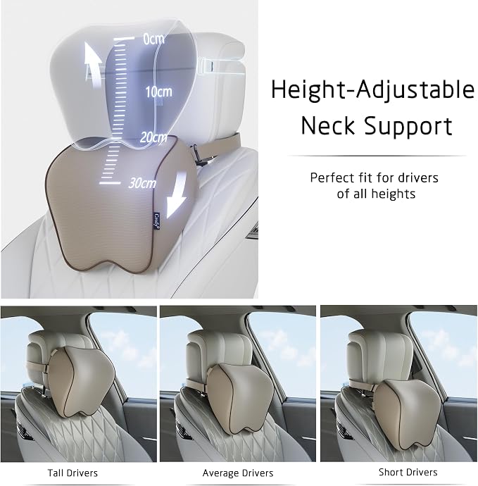 Crofy 2 Pack Car Neck Pillow, Softness Car Headrest Pillow for Driving with Adjustable Strap, 100% Memory Foam and Breathable Removable Cover, Comfortable Ergonomic Design, Gray & Brown
