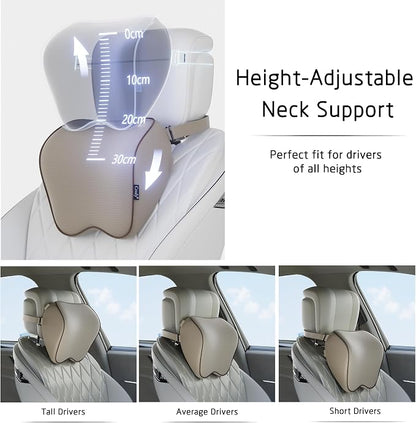 Crofy 2 Pack Car Neck Pillow, Softness Car Headrest Pillow for Driving with Adjustable Strap, 100% Memory Foam and Breathable Removable Cover, Comfortable Ergonomic Design, Gray & Brown