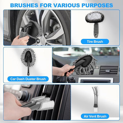 THINKWORK Car Detailing Kit, Car Detailing Brush Set, Car Cleaning Drill Brush Kit with Extension Pole, Professional Auto Detailing Supplies for Automobile Interior Exterior Wheels