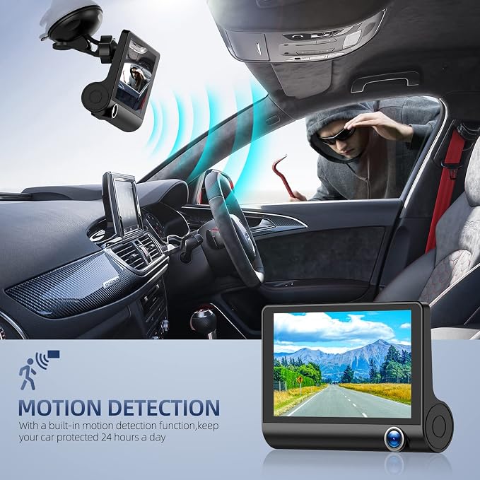 Dash Cam Front and Rear Video Recorder Rear Camera 1080P Dashcam with 4 inches, Super Night Vision, 170°Wide Angle, Loop Recording, G-Sensor, Parking Monitor, Motion Detection, with 32GB Card