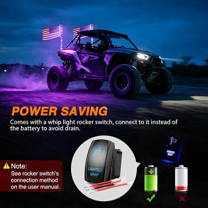 Nilight LED Whip Light 2PC 3FT Spiral RGB Antenna Whips with Spring Base, App/Remote Control DIY Chasing Patterns Brake & Reverse Turn Signal Lights for Side by Side ATV UTV RZR Can-Am Buggy Jeep
