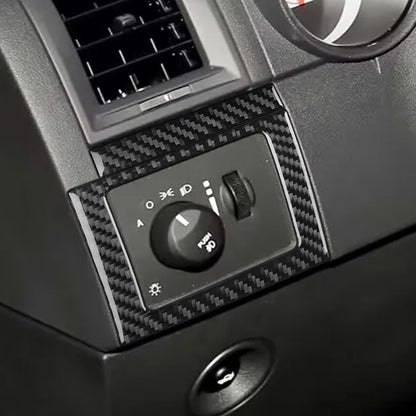 Car Headlight Switch Frame Sticker Driver Side Dash Decal Real Carbon Fiber Trim Compatible with Dodge Charger 2008 2009 2010 Interior Accessories Decor Black