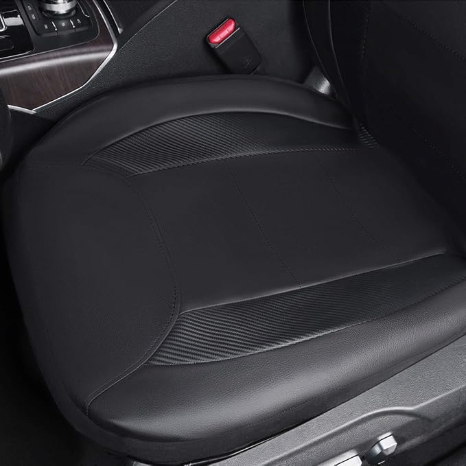 Flying Banner car seat Covers Protects Water Proof Faux Leather Carbon Fiber Front and Rear Bench (Black Black, Full Set - 9PCS)