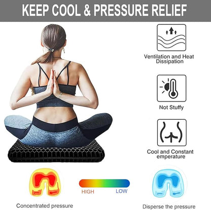 Gel Seat Cushion for Long Sitting Pressure Relief(Extra Thick＆Soft) -Wheelchair Cushion for Pressure Sores - Coccyx, Sciatica & Tailbone Pain Relief Cushion- Non-Slip Butt Pillow for Office,Home,Car