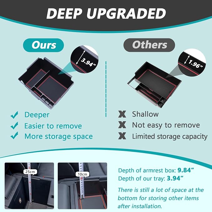 TOPINSTALL 2020-2026 Ford Explorer Console Organizer Tray - Compatible with 2020-2026 Ford Explorer Deep Armrest Storage Box with Coin Holder & Non-Slip Mats, Red Interior 6th Gen Explorer Accessories