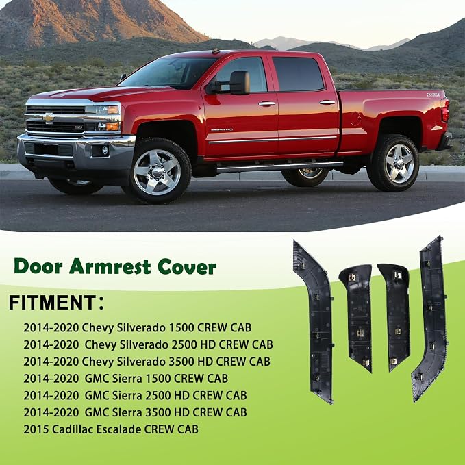 4PCS Door Armrest Cover Trim Kit Front&Rear Left Right Side Door Panel Arm Rest Bezel Carbon Fiber Compatible with 2014-2020 Chevy Silverado GMC Sierra