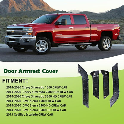 4PCS Door Armrest Cover Trim Kit Front&Rear Left Right Side Door Panel Arm Rest Bezel Carbon Fiber Compatible with 2014-2020 Chevy Silverado GMC Sierra
