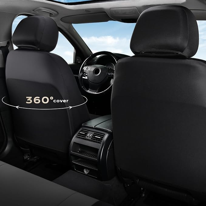 Coverado Automotive Seat Covers Full Set, Luxury Car Seat Covers, Leather Seat Covers, Mesh Design, Black Driver Seat Protectors, Universal Fit for SUVs, Trucks, Sedans