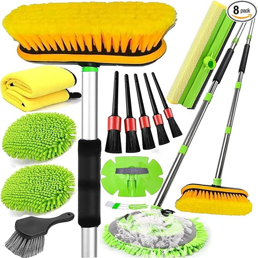 62'' Car Wash Brush with Long Handle, Car Wash Kit with Tire Brush, Tower, Window Squeegee, Chenille Microfiber,Car Detailing Brushes, Car Cleaning Brush Kit Supplies for Car, Truck, SUV, RV