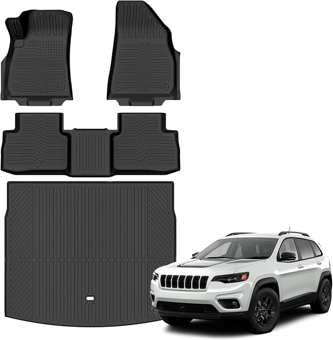 Auxko All Weather Floor Mats Cargo Mat for 2026 Jeep Cherokee Hybrid TPE Liners All Season Accessories Guard Odorless Anti-Slip Floor Liners Trunk Tray for 2026 Jeep Cherokee Hybrid