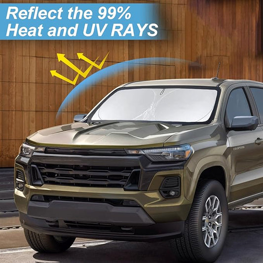 for Chevy Colorado 2026 Windshield Sun Shade Sunshade- for Chevrolet Colorado 2015-2023 2024 2025 Truck Accessories Windshield Cover 210T Reflective Front Window Protector Blocks UV Car Sun Visor
