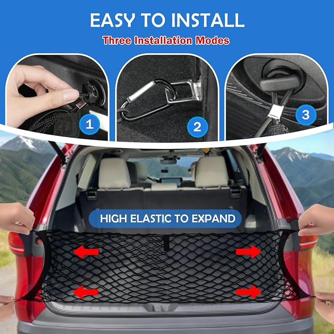 Envelope Style Cargo Net for 2020-2025 2026 Toyota Grand Highlander Accessories, Trunk SUV Mesh Cargo Net, Upgraded 5mm Bungee&Double-layer Nylon Storage Tailgate Netting Grocery&Tool Holder Organizer