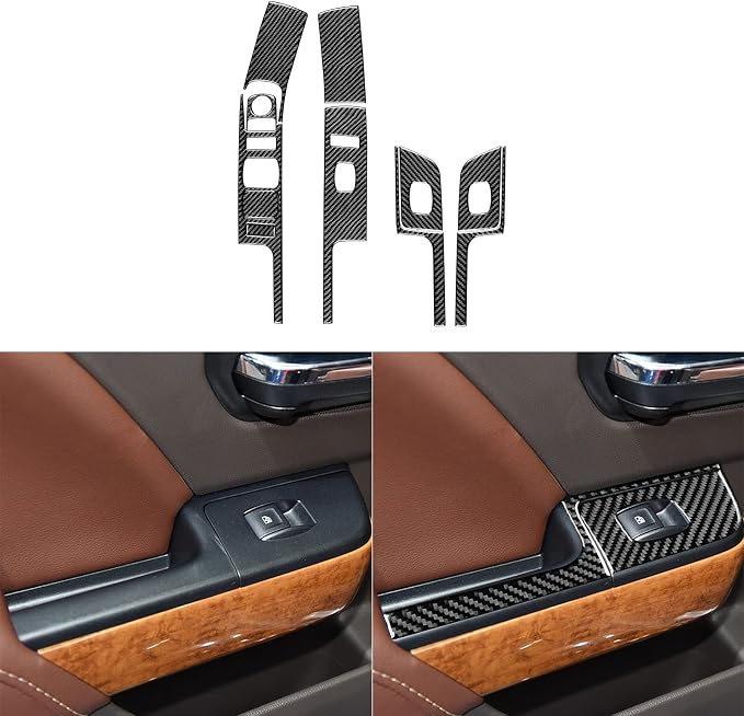 Real Carbon Fiber Fit for Chevy Silverado/GMC Sierra 1500 2014-2018 for 2500/3500HD 2015-2019 Car Window Lifting Switch Panel Trim Door Decals Sticker Auto Interior Accessories Cover Style A Black