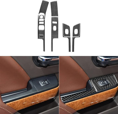 Real Carbon Fiber Fit for Chevy Silverado/GMC Sierra 1500 2014-2018 for 2500/3500HD 2015-2019 Car Window Lifting Switch Panel Trim Door Decals Sticker Auto Interior Accessories Cover Style A Black