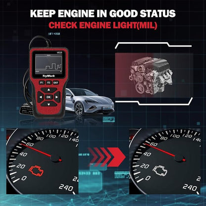 OBD2 Scanner Diagnostic Tool, Check Engine Code Reader with 35901 DTC Lookup, Mode 6 & 8, I/M Readiness for All OBDII Cars Since 1996 (Red)