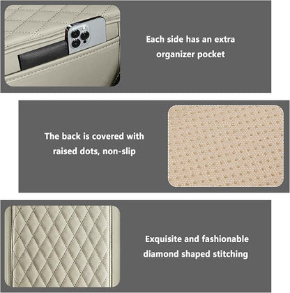 Stacool Upgraded Car Center Console Cover,Microfiber Leather Car Armrest Cover Cushion with 2 Storage Bags,Universal Car Armrest Storage Box (Light Beige)