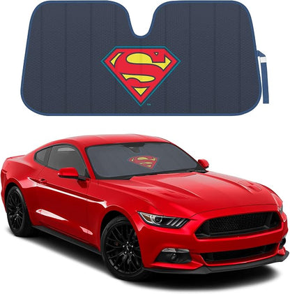 BDK New Superman 2022 Windshield Sunshade for Car Truck & SUV - Folding Car Sun Shade for Front Window, Auto Sun Visor Heat Protection, Sunscreen Blocks UV Rays and Keeps Vehicle Cool (58 x 27 Inch)