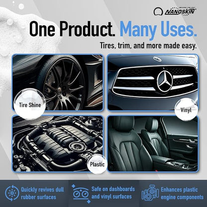 Nanoskin BLUE DRESS Premium Dressing 30 Gallons- Sprayable Interior & Exterior Dressing for Car Detailing | Works on Tire, Vinyl, Rubber, Plastic & Trim| Safe for Cars, Trucks, Motorcycles, RVs & More