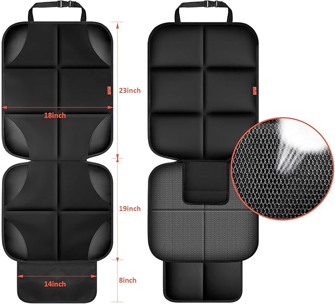 XHYANG Car Seat Protector 1 Pack Car Seat Cushion Mat Thickest Padding,Waterproof 600D Fabric Car Seat Covers for Non-Slip Backing Mesh Pockets for Baby and Pet (Black, 2 Pcs)
