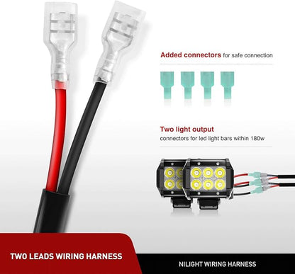 Nilight 2Pcs 18w Spot LED Work Lights LED Pods Fog Lights Off Road Led Lights Driving Lights with16AWG Off Road Wiring Harness Kit-2 Leads