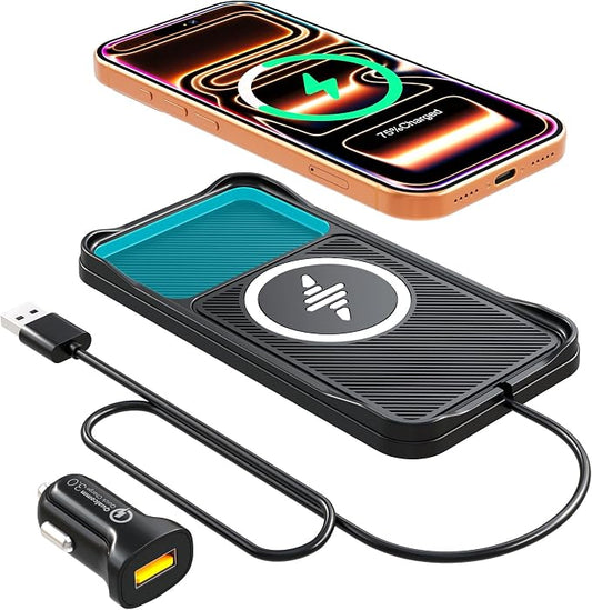 Wireless Car Charger Pad for iPhone17/16/15/14/13/12, Non Slip Fast Wireless Charging Pad for Car Dashboard Console, Portable USB A Wireless Phone Charger for Vehicle Travel Office