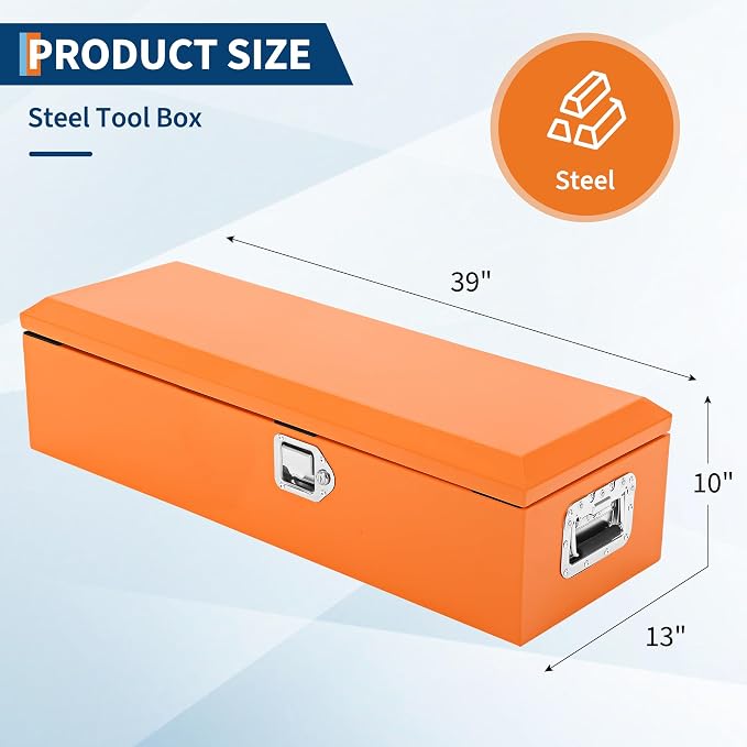 Garvee Black Steel Truck Bed Tool Box, Diamond Plate Tool Box with Side Handle and Lock Keys, Storage Toolbox Chest Box Organizer for Pickup, Truck Bed, RV, Trailer