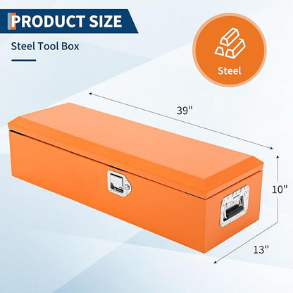 Garvee Black Steel Truck Bed Tool Box, Diamond Plate Tool Box with Side Handle and Lock Keys, Storage Toolbox Chest Box Organizer for Pickup, Truck Bed, RV, Trailer