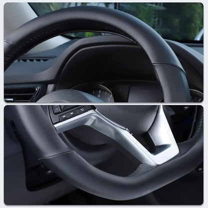 SEG Direct Flat Bottom Steering Wheel Cover, D Shaped Car Wheel Cover 14 1/2-15 in. (37-39 cm), Black Microfiber Leather