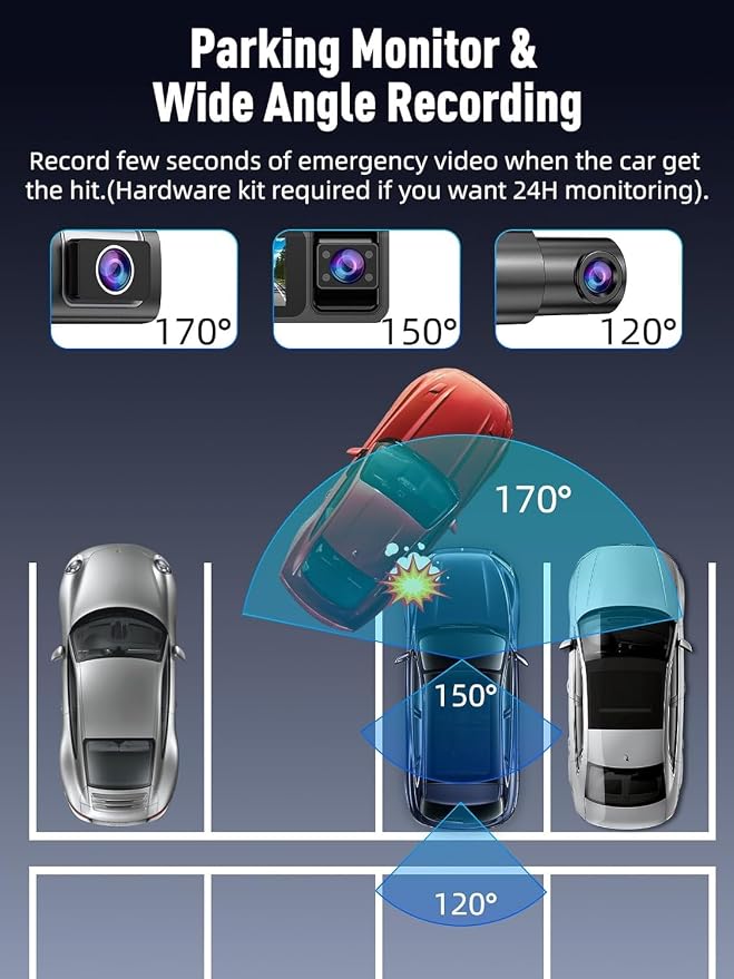 3 Channel 5G WiFi Dash Cam, 4K+1080P+1080P Dash Cam Front and Rear with 64GB Card, Dash Camera for Car with HDR IR Night Vision, G-Sensor, 24/7 Parking Mode, WDR, Support 128GB Max - Silver