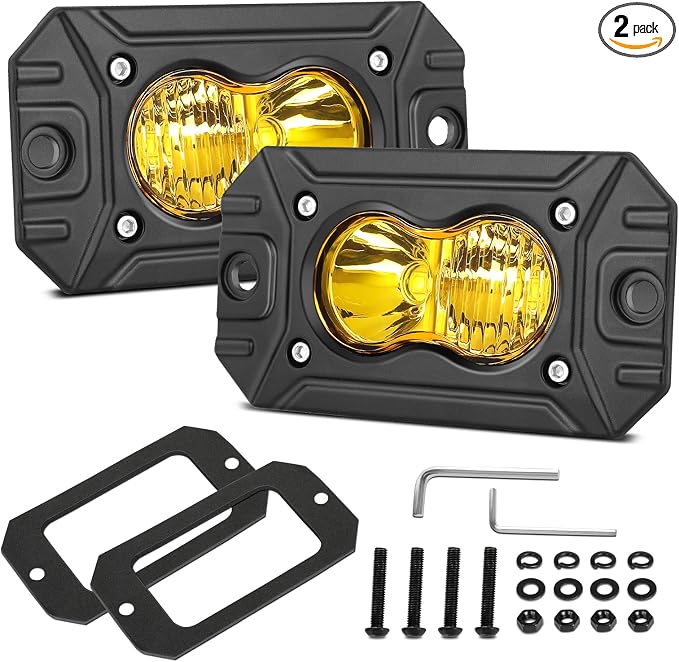 Flush Mount Pod Lights Yellow, Auto Power Plus 2PCS 40W LED Driving Lights Amber LED Pods Off Road Lights Bumper Fog Lights Flush LED Light Bar Backup Light Cube for Truck Pickup ATV UTV Boat 4x4