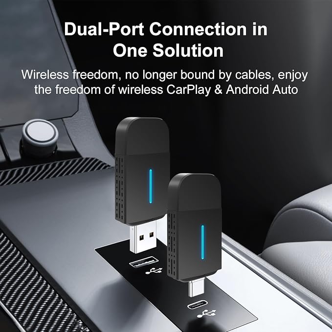 2025-New-Wireless-CarPlay-Adapter for Cars with Wired CarPlay/Android Auto 2 in 1,Instant Auto-Connect 5.8GHz WiFi USB/Type-C Plug and Play Compatible with iOS 10+ & iPhone 6+