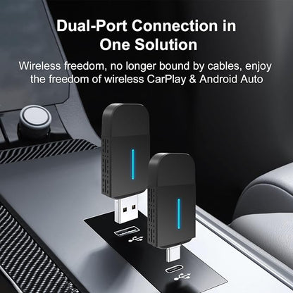 2025-New-Wireless-CarPlay-Adapter for Cars with Wired CarPlay/Android Auto 2 in 1,Instant Auto-Connect 5.8GHz WiFi USB/Type-C Plug and Play Compatible with iOS 10+ & iPhone 6+