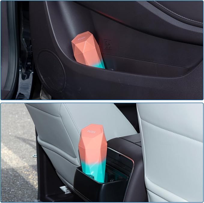 Car Trash Can Portable 3.5" Width 7.9" Height Trash Bin Plastic Pink Blue 1 Pcs