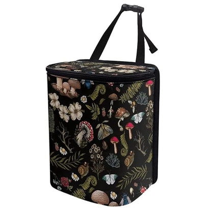 Auto Trash Can, Dark Wild Mushroom Ferns Printed, Manual-Lift, 14"W x 14"H x 14"D