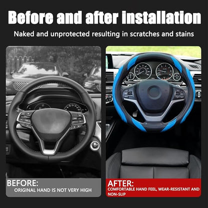 Osilly 15 Inch Car Leather Steering Wheel Cover, Automotive Accessories Elastic Breathable Anti-Slip Soft Wheel Protector Fits Men and Women, Suitable for SUVs, Trucks, Vehicles and RVs (Blue)