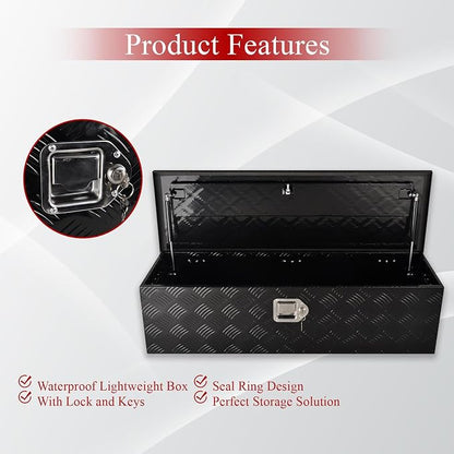 39''Inch Aluminum Truck Tool Box Truck Bed Toolbox Truck Trailer Chest Box Trailer Underbody Storage Organizer Waterproof Square Storage Organizer w/Lock & Keys Black(‎39" Lx13 Wx10 H)
