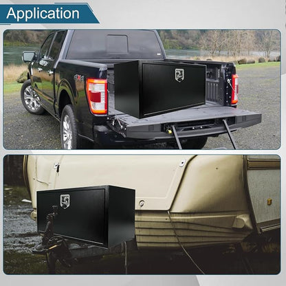 36"X18"X18" Underbody Steel Truck Box Black Heavy Duty Steel Trailer ToolBox Pick Up Truck Tool Box Storage Organizer w/Lock & Keys