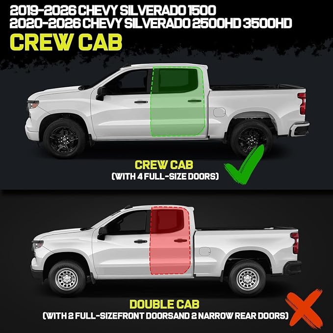 BINARY STAR 6 Inch Running Boards Compatible with 2019-2026 Chevy Silverado/GMC Sierra 1500 Crew Cab, 20-26 Silverado/Sierra 2500HD 3500HD. High Light Stainless Steel Side Steps Nerf Bars Step Bars.