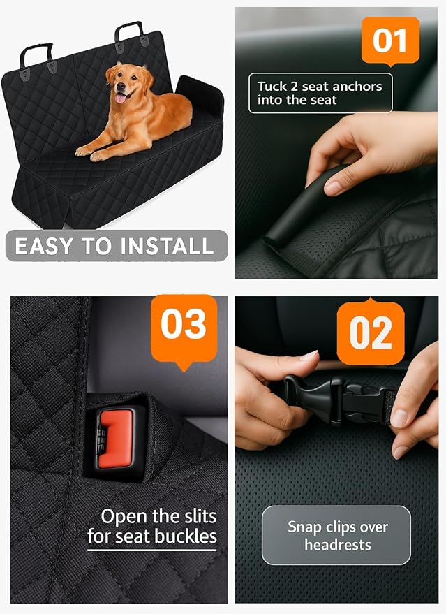 fidozen Waterproof Dog Car Seat Cover for Back Seat: Suitable for Small and Large Dogs, Hammock and Pet Protector, Backseat seat Cover (Black(Spilt Bench), Medium(54" W))