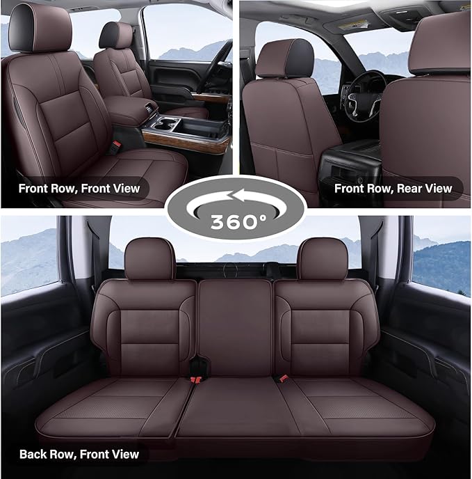 Coverado Silverado Seat Covers Full Set, Faux Leather Car Seat Covers Fit for Chevy Silverado GMC Sierra 2007-2013 & 2019-2026 1500, 2020-2026 2500HD 3500HD Crew Double Extended Cab(Brown)