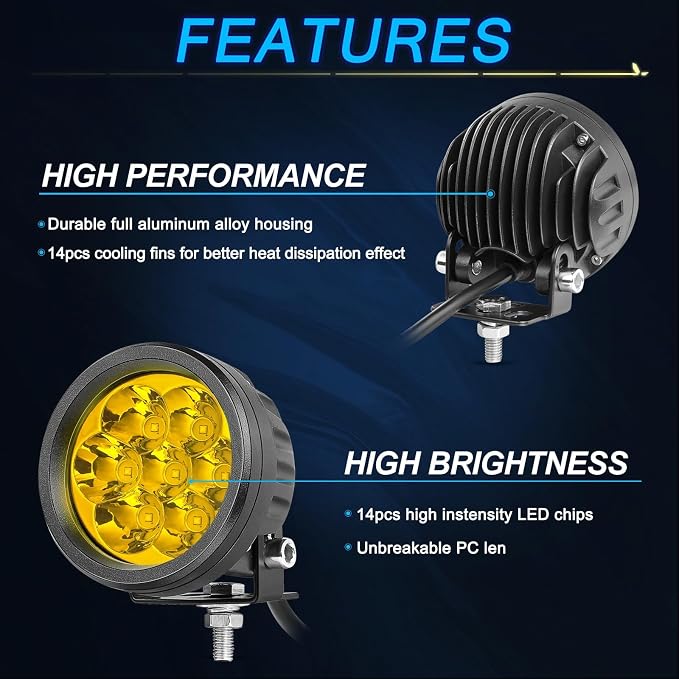Amber LED Pod Lights, ACEC SHOP 2PCS 42W 3.5 Inch Round Fog Lights Spot Beam Driving Light Yellow Offroad Lighting Ditch Light Amber LED Pods for Truck Pickup SUV UTV ATV Boat Motorcycle