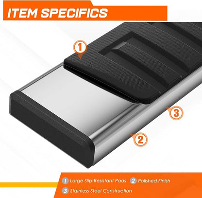 PM PERFORMOTOR 6.7" Running Boards Stainless Steel Side Steps Nerf Bars Compatible with 07-19 Chevy Silverado/GMC Sierra Extended Cab [Pair]