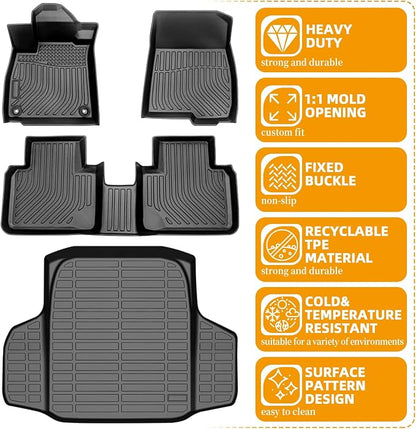 Floor Mats for Honda Accord 2018-2020 2021 2022, Accord & Accord Hybrid Floor Mats, NOT for Hatchback, Non-Slip Summer Winter, 1st & 2nd Row & Cargo Mats